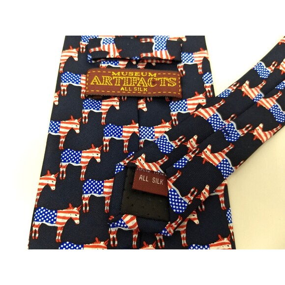 MUSEUM ARTIFACTS All Silk Men's Handmade Neck Tie Democrat Donkey American Flag - Picture 10 of 14